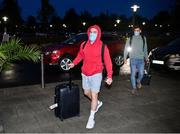 4 October 2020; Aaron Connolly, left, and Jayson Molumby on their arrival at the Republic of Ireland team hotel in Dublin ahead of their upcoming UEFA EURO2020 Qualifying Play-Off Semi-Final against Slovakia and UEFA Nations League matches against Wales and Finland. Photo by Stephen McCarthy/Sportsfile