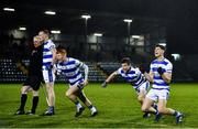 4 October 2020; Castlehaven players from left, Jack Cahalane, Shane Nolan and Rory Maguire celebrate winning the penalty shoot out following the Cork County Premier Senior Football Championship Semi-Final match between Castlehaven and St. Finbarr's at Páirc Ui Rinn in Cork. Photo by Sam Barnes/Sportsfile