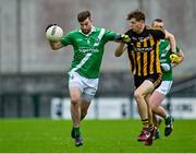 4 October 2020; Tomás Ó Cleireach of Moycullen in action against Matthew Barrett of Mountbellew-Moylough during the Galway County Senior Football Championship Final match between Moycullen and Mountbellew-Moylough at Pearse Stadium in Galway. Photo by Seb Daly/Sportsfile