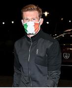 4 October 2020; James McClean on his arrival at the Republic of Ireland team hotel in Dublin ahead of their upcoming UEFA EURO2020 Qualifying Play-Off Semi-Final against Slovakia and UEFA Nations League matches against Wales and Finland. Photo by Stephen McCarthy/Sportsfile