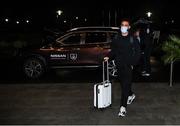 4 October 2020; Derrick Williams on his arrival at the Republic of Ireland team hotel in Dublin ahead of their upcoming UEFA EURO2020 Qualifying Play-Off Semi-Final against Slovakia and UEFA Nations League matches against Wales and Finland. Photo by Stephen McCarthy/Sportsfile