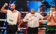 4 October 2020; Alen Babic, left, and Niall Kennedy following their heavyweight bout at the Marshall Arena in Milton Keynes, England. Photo by Mark Robinson / Matchroom Boxing via Sportsfile