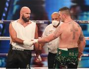 4 October 2020; Alen Babic, left, and Niall Kennedy following their heavyweight bout at the Marshall Arena in Milton Keynes, England. Photo by Mark Robinson / Matchroom Boxing via Sportsfile