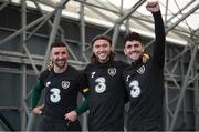 5 October 2020; Enda Stevens, left, Jeff Hendrick, centre, and Robbie Brady during a Republic of Ireland training session at FAI National Training Centre in Abbotstown, Dublin. Photo by Stephen McCarthy/Sportsfile