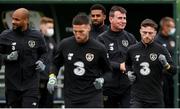 5 October 2020; Republic of Ireland manager Stephen Kenny with players, from left, David McGoldrick, Matt Doherty, Cyrus Christie and Jack Byrne during a Republic of Ireland training session at the FAI National Training Centre in Abbotstown, Dublin. Photo by Stephen McCarthy/Sportsfile