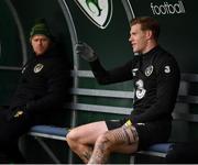 5 October 2020; James McClean, right, and Republic of Ireland coach Damien Duff during a Republic of Ireland training session at the FAI National Training Centre in Abbotstown, Dublin. Photo by Stephen McCarthy/Sportsfile