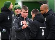 5 October 2020; Republic of Ireland manager Stephen Kenny speaks with Aaron Connolly and David McGoldrick, right, during a Republic of Ireland training session at the FAI National Training Centre in Abbotstown, Dublin. Photo by Stephen McCarthy/Sportsfile