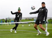 5 October 2020; Callum Robinson, left, and John Egan during a Republic of Ireland training session at the FAI National Training Centre in Abbotstown, Dublin. Photo by Stephen McCarthy/Sportsfile