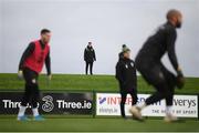 5 October 2020; Kieran Crowley, FAI communications executive, watches on during a Republic of Ireland training session at the FAI National Training Centre in Abbotstown, Dublin. Photo by Stephen McCarthy/Sportsfile