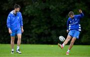 6 October 2020; Ross Byrne, right, watched by his brother Harry Byrne during Leinster Rugby squad training at UCD in Dublin. Photo by Brendan Moran/Sportsfile