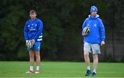 6 October 2020; Ross Byrne with head coach Leo Cullen during Leinster Rugby squad training at UCD in Dublin. Photo by Brendan Moran/Sportsfile