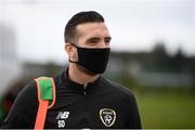 6 October 2020; Shane Duffy arrives for an activation session prior to a Republic of Ireland training session at the Sport Ireland National Indoor Arena in Dublin. Photo by Stephen McCarthy/Sportsfile
