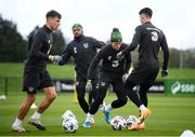 6 October 2020; Players, from left, Jayson Molumby, Cyrus Christie, Matt Doherty and Callum O’Dowda during a Republic of Ireland training session at the FAI National Training Centre in Abbotstown, Dublin. Photo by Stephen McCarthy/Sportsfile
