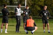 6 October 2020; Assistant manager John O'Shea with players during a Republic of Ireland U21's training session at Johnstown House in Meath. Photo by Matt Browne/Sportsfile
