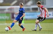 2 October 2020; Matthew Smith of Waterford in action against Cameron McJannet of Derry City during the SSE Airtricity League Premier Division match between Derry City and Waterford at Ryan McBride Brandywell Stadium in Derry. Photo by Piaras Ó Mídheach/Sportsfile