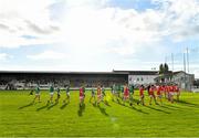 3 October 2020; Players in the pre-match parade before the Kildare County Senior Football Championship Final match between Moorefield and Athy at St Conleth's Park in Newbridge, Kildare. Photo by Piaras Ó Mídheach/Sportsfile