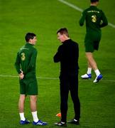 7 October 2020; Josh Cullen, left, with Republic of Ireland manager Stephen Kenny during a Republic of Ireland training session at Tehelné pole in Bratislava, Slovakia. Photo by Stephen McCarthy/Sportsfile