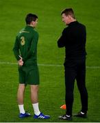 7 October 2020; Republic of Ireland manager Stephen Kenny and Josh Cullen during a Republic of Ireland training session at Tehelné pole in Bratislava, Slovakia. Photo by Stephen McCarthy/Sportsfile