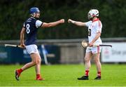 23 August 2020; Seán Moran of Cuala and Eoghan McKeigue of St Brigid's fist bumo after the Dublin County Senior A Hurling Championship Quarter-Final match between St Brigid's and Cuala at Parnell Park in Dublin. Photo by Piaras Ó Mídheach/Sportsfile