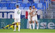 8 October 2020; Shane Duffy, right, is congratulated by Republic of Ireland team-mate John Egan after clearing a shot on goal off the line during the UEFA EURO2020 Qualifying Play-Off Semi-Final match between Slovakia and Republic of Ireland at Tehelné pole in Bratislava, Slovakia. Photo by Stephen McCarthy/Sportsfile