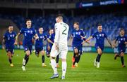 8 October 2020; Matt Doherty of Republic of Ireland reacts after missing his penalty, as Slovakia players celebrate, following defeat in the penalty-shootout of the UEFA EURO2020 Qualifying Play-Off Semi-Final match between Slovakia and Republic of Ireland at Tehelné pole in Bratislava, Slovakia. Photo by Stephen McCarthy/Sportsfile