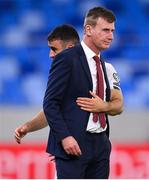 8 October 2020; Republic of Ireland manager Stephen Kenny is consoled by Enda Stevens, behind, following defeat in the penalty-shootout of the UEFA EURO2020 Qualifying Play-Off Semi-Final match between Slovakia and Republic of Ireland at Tehelné pole in Bratislava, Slovakia. Photo by Stephen McCarthy/Sportsfile