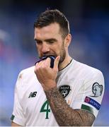 8 October 2020; Shane Duffy of Republic of Ireland reacts following defeat in the penalty-shootout of the UEFA EURO2020 Qualifying Play-Off Semi-Final match between Slovakia and Republic of Ireland at Tehelné pole in Bratislava, Slovakia. Photo by Stephen McCarthy/Sportsfile