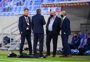 8 October 2020; Republic of Ireland manager Stephen Kenny, left, with, from second from left, FAI Interim Chief Executive Gary Owens, FAI Head of Security Joe McGlue and Barry Gleeson, FAI Director of Operations, ahead of the UEFA EURO2020 Qualifying Play-Off Semi-Final match between Slovakia and Republic of Ireland at Tehelné pole in Bratislava, Slovakia. Photo by Stephen McCarthy/Sportsfile