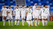 8 October 2020; Republic of Ireland players, including Shane Duffy, fourth from right, consoles Alan Browne, 7, after he missed his penalty in the penalty-shootout of the UEFA EURO2020 Qualifying Play-Off Semi-Final match between Slovakia and Republic of Ireland at Tehelné pole in Bratislava, Slovakia. Photo by Stephen McCarthy/Sportsfile