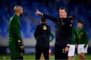 8 October 2020; Republic of Ireland goalkeeping coach Alan Kelly speaks with Darren Randolph prior to the UEFA EURO2020 Qualifying Play-Off Semi-Final match between Slovakia and Republic of Ireland at Tehelné pole in Bratislava, Slovakia. Photo by Stephen McCarthy/Sportsfile