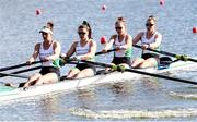 9 October 2020; Ireland rowers, from left, Aifric Keogh, Eimear Lambe, Aileen Crowley and Fiona Murtagh on their way to finishing second in the Women's Four Heat, to qualify for the Repechage tomorrow, on day one of the 2020 European Rowing Championships in Poznan, Poland. Photo by Jakub Piasecki/Sportsfile