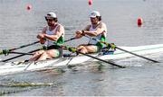 9 October 2020; Daire Lynch, left, and Ronan Byrne of Ireland on their way to finishing second in the Men's Double Sculls Heat, to qualify for the A/B Semi-Final tomorrow, on day one of the 2020 European Rowing Championships in Poznan, Poland. Photo by Jakub Piasecki/Sportsfile