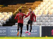 9 October 2020; Danny Grant of Bohemians, right, celebrates with team-mate Andre Wright after scoring his side's second goal during the SSE Airtricity League Premier Division match between Bohemians and Cork City at Dalymount Park in Dublin. Photo by Matt Browne/Sportsfile