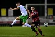 9 October 2020; Paul Fox of Cabinteely in action against Shane Elworthy of Longford Town during the SSE Airtricity League First Division match between Cabinteely and Longford Town at Stradbrook in Blackrock, Dublin. Photo by Harry Murphy/Sportsfile