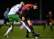 9 October 2020; Joe Manley of Longford Town is tackled by Kieran Marty Waters of Cabinteely during the SSE Airtricity League First Division match between Cabinteely and Longford Town at Stradbrook in Blackrock, Dublin. Photo by Harry Murphy/Sportsfile