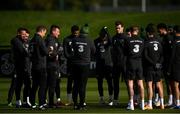 10 October 2020; Republic of Ireland manager Stephen Kenny speaks to his players during a Republic of Ireland training session at the FAI National Training Centre in Abbotstown, Dublin. Photo by Stephen McCarthy/Sportsfile