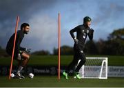 10 October 2020; Jack Byrne, right, and Derrick Williams during a Republic of Ireland training session at the FAI National Training Centre in Abbotstown, Dublin. Photo by Stephen McCarthy/Sportsfile