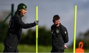10 October 2020; Republic of Ireland manager Stephen Kenny and Jeff Hendrick, left, during a Republic of Ireland training session at the FAI National Training Centre in Abbotstown, Dublin. Photo by Stephen McCarthy/Sportsfile