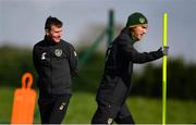 10 October 2020; Republic of Ireland manager Stephen Kenny and Jeff Hendrick, right, during a Republic of Ireland training session at the FAI National Training Centre in Abbotstown, Dublin. Photo by Stephen McCarthy/Sportsfile