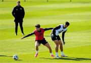 10 October 2020; Sean Maguire and Derrick Williams, right, during a Republic of Ireland training session at the FAI National Training Centre in Abbotstown, Dublin. Photo by Stephen McCarthy/Sportsfile