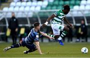 10 October 2020; Thomas Oluwa of Shamrock Rovers II in action against Killian Cantwell of Bray Wanderers during the SSE Airtricity League First Division match between Shamrock Rovers II and Bray Wanderers at Tallaght Stadium in Dublin. Photo by Harry Murphy/Sportsfile