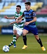 10 October 2020; Dean Williams of Shamrock Rovers II in action against Dylan Barnett of Bray Wanderers during the SSE Airtricity League First Division match between Shamrock Rovers II and Bray Wanderers at Tallaght Stadium in Dublin. Photo by Harry Murphy/Sportsfile