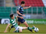 10 October 2020; Luka Lovic of Bray Wanderers is tackled by Dean McMenamy of Shamrock Rovers II during the SSE Airtricity League First Division match between Shamrock Rovers II and Bray Wanderers at Tallaght Stadium in Dublin. Photo by Harry Murphy/Sportsfile