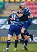 10 October 2020; Derek Daly of Bray Wanderers, 11, celebrates with Luka Lovic and Paul Keegan of Bray Wanderers after scoring his side's second goal during the SSE Airtricity League First Division match between Shamrock Rovers II and Bray Wanderers at Tallaght Stadium in Dublin. Photo by Harry Murphy/Sportsfile
