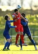 10 October 2020; Ryan Brennan of Shelbourne in action against Will Fitzgerald, left, and Tunmise Sobowale of Waterford during the SSE Airtricity League Premier Division match between Waterford and Shelbourne at the RSC in Waterford. Photo by Eóin Noonan/Sportsfile