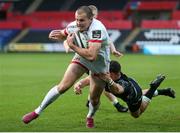 10 October 2020; Jacob Stockdale of Ulster breaks past Luke Morgan of Ospreys on his way to scoring his side's first try during the Guinness PRO14 match between Ospreys and Ulster at Liberty Stadium in Swansea, Wales. Photo by Chris Fairweather/Sportsfile