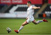 10 October 2020; John Cooney of Ulster kicks a conversion following his side's first try during the Guinness PRO14 match between Ospreys and Ulster at Liberty Stadium in Swansea, Wales. Photo by Chris Fairweather/Sportsfile