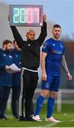 10 October 2020; Fourth official Neil Doyle introduces Daryl Murphy of Waterford during the SSE Airtricity League Premier Division match between Waterford and Shelbourne at the RSC in Waterford. Photo by Eóin Noonan/Sportsfile