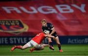 10 October 2020; Jaco van der Walt of Edinburgh is tackled by Rory Scannell of Munster during the Guinness PRO14 match between Munster and Edinburgh at Thomond Park in Limerick. Photo by Ramsey Cardy/Sportsfile