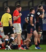 10 October 2020; Jack O'Donoghue of Munster celebrates at the final whistle of the Guinness PRO14 match between Munster and Edinburgh at Thomond Park in Limerick. Photo by Ramsey Cardy/Sportsfile